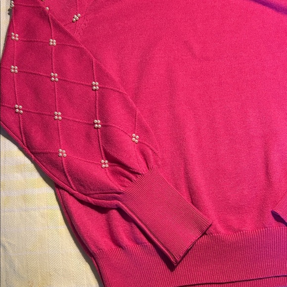 Nanette Lepore Women’s Pink Puff-Sleeve Sweater with Pearl accents - Picture 3 of 7